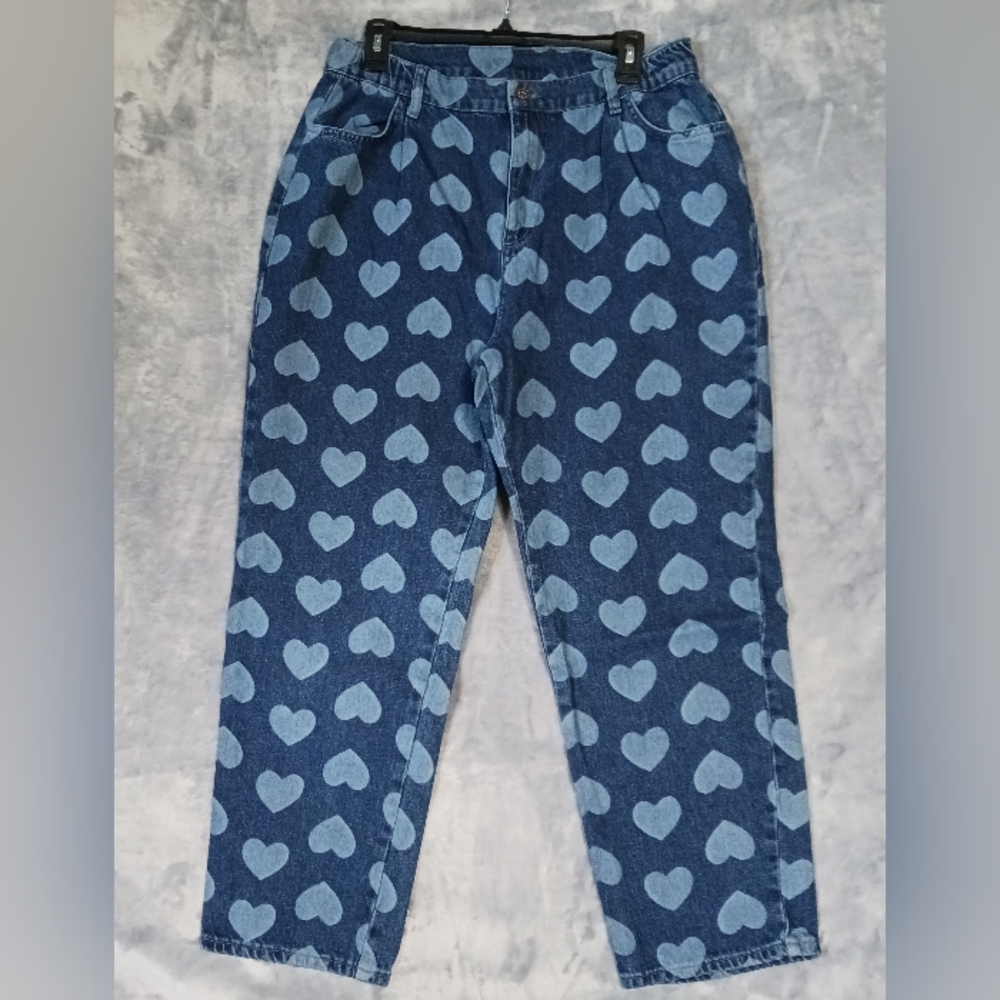 Lazy Oaf Jean Women Size 32 Authentic Apparel Heart Unique Cotton Cropped Blue